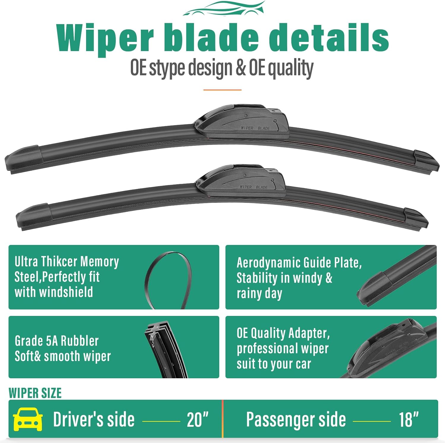 20" 18" 10" Windshield Wiper Blades Replacement for Ford Escape Mercury Mariner 2005 2006 2007 Premium All Weather Front Rear Wipers Set - OEM Quality (Pack of 3)