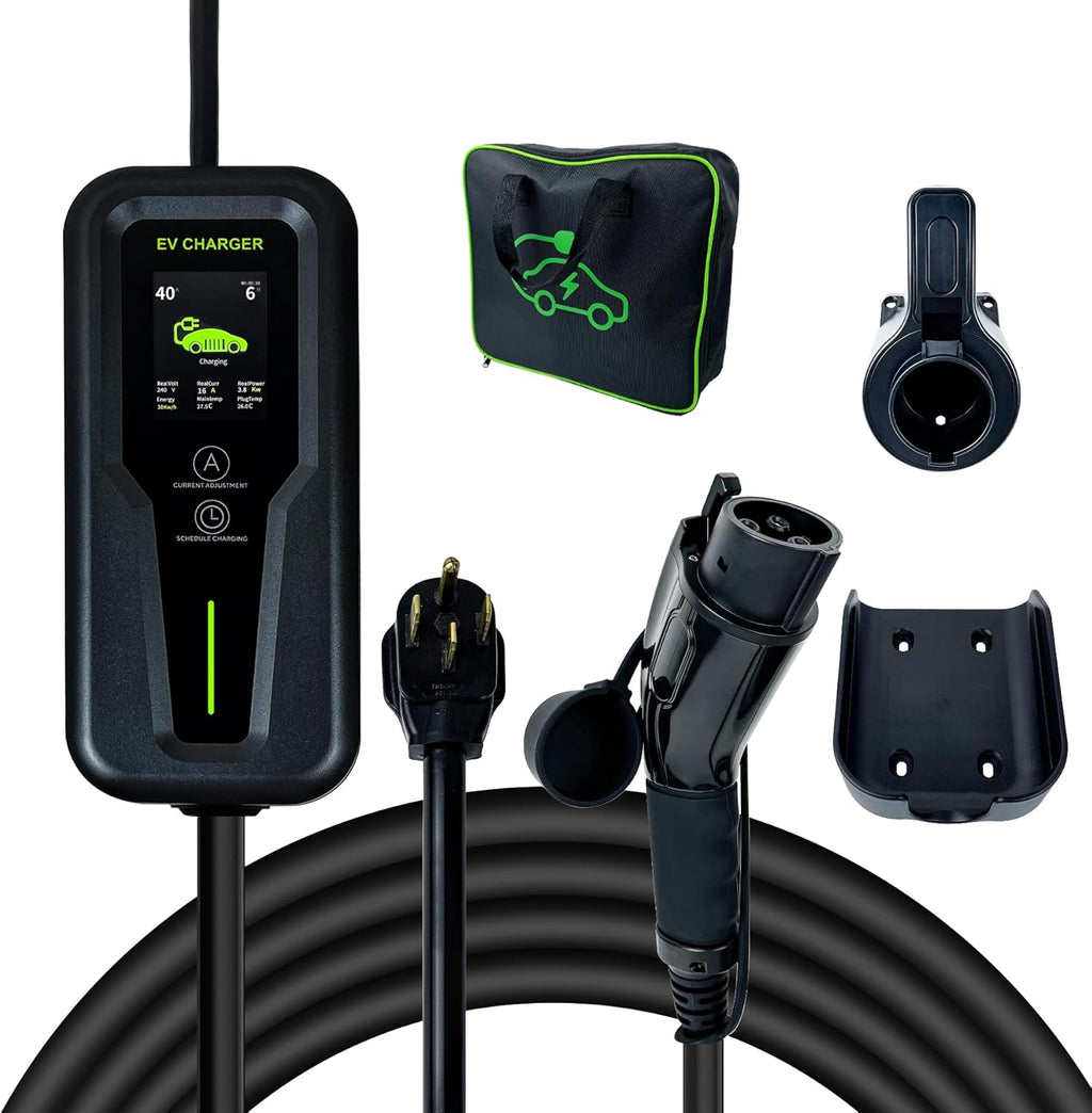 Level 2 EV Charger 40Amp, 240V, NEMA 14-50 J1772 Connector and 25 ft Cable,Portable Electric Vehicle Charging Stations with LCD Screen-1PC