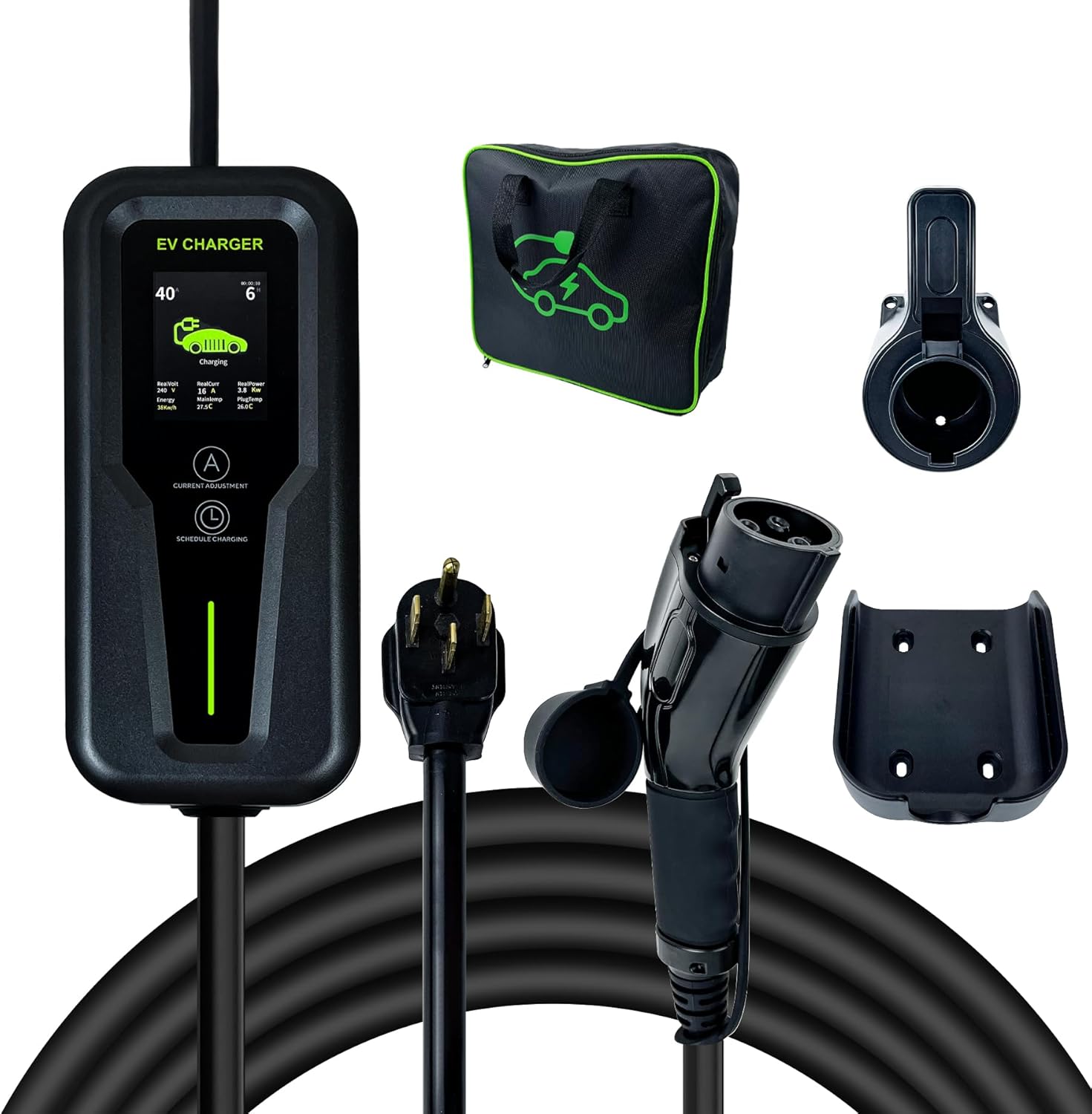Level 2 EV Charger 40Amp, 240V, NEMA 14-50 J1772 Connector and 25 ft Cable,Portable Electric Vehicle Charging Stations with LCD Screen-1PC