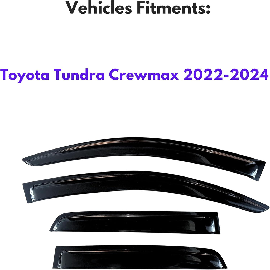 KPY Window Visor Compatible with 2022-2024 Toyota Tundra Crewmax, 4PC Rain Guard Side Window Vent Deflectors Tape-On Style, 2022 2023 2024 (Crewmax Only)