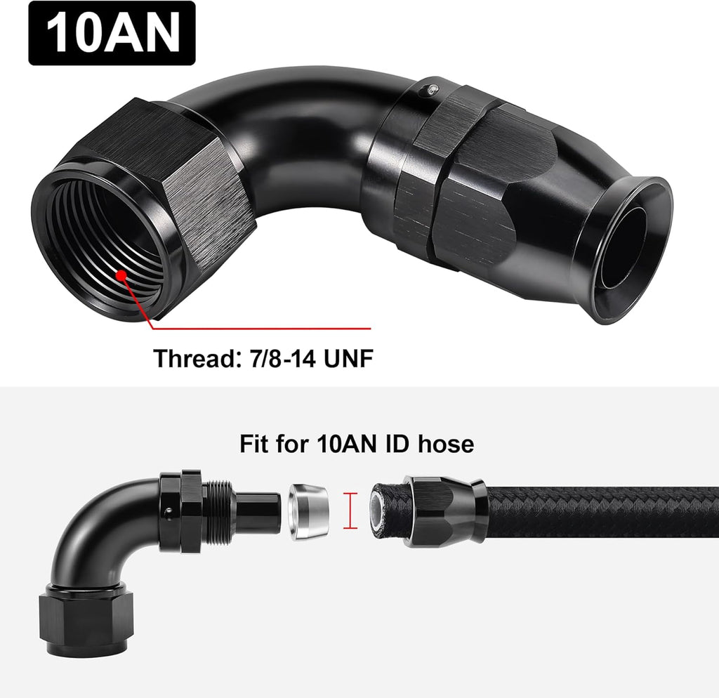 EVIL ENERGY 10AN 90 Degree PTFE One Piece Full Flow End Hose Fitting Aluminum Black