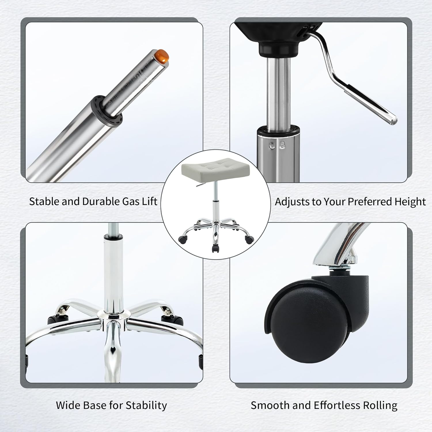 Adjustable Drafting Stools 17-21 inch (Saddle Shaped Seat) (300lbs Capacity) Office Stool with Wheels (Gray)