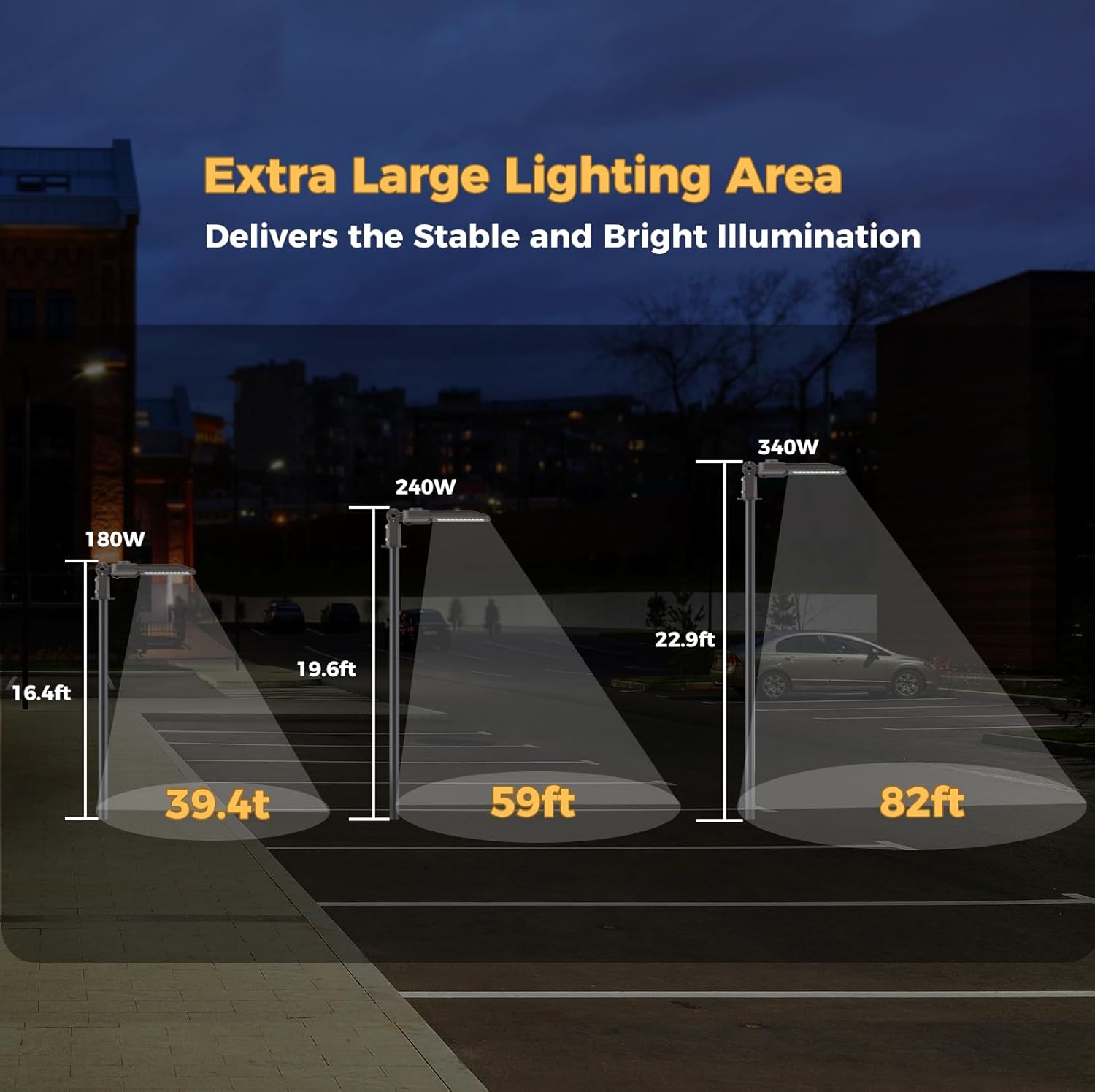 340W LED Parking lot Lights Commercial Oudoor Lighting Street Light with Dusk to Dawn Photocell 61200LM 6000K IP65 Waterproof 100-277V for Driverway Parking Lot 6 Pack