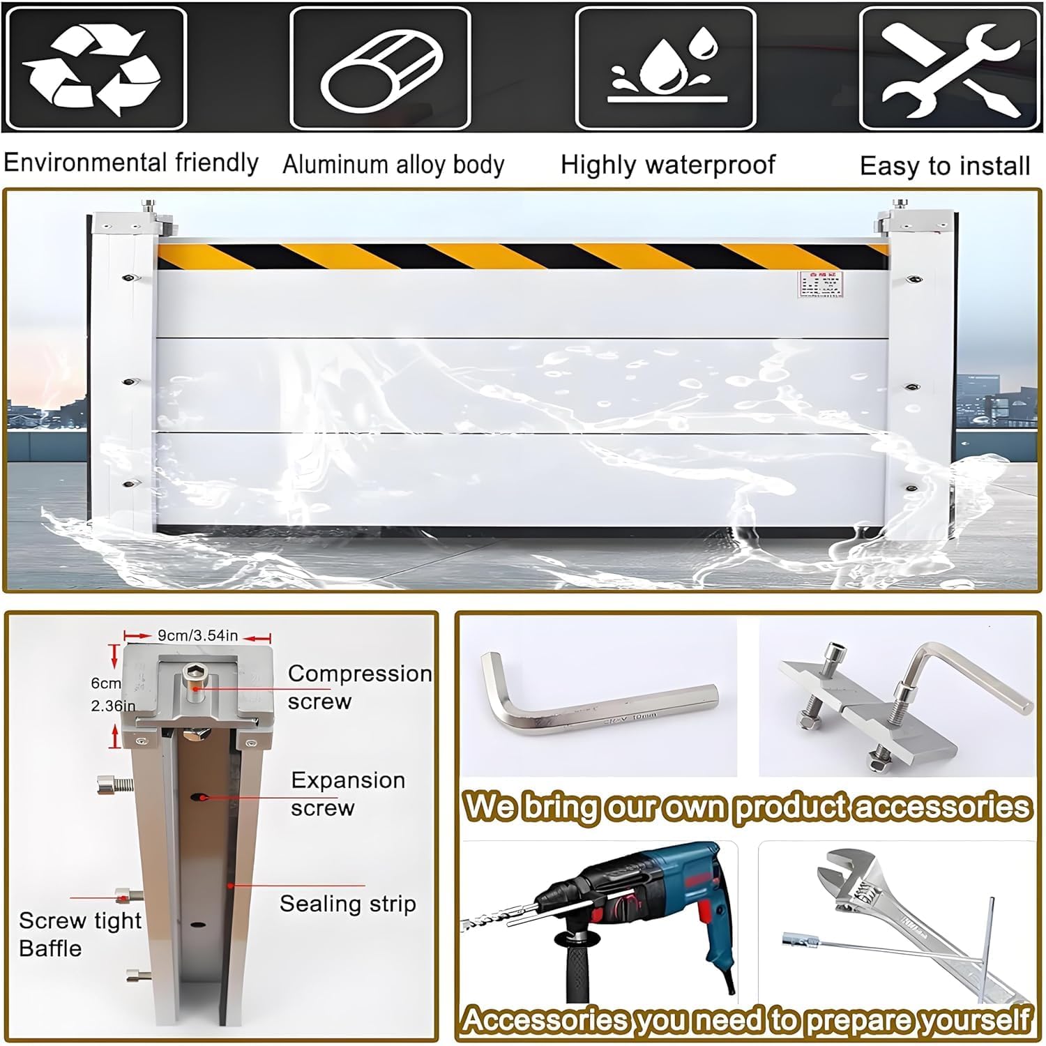 Flood Barriers for Home Exterior - Aluminum Alloy Outdoor Easy Flood Barrier Garage Doors Water Barriers for Flooding,H7.9 Inch/L7.5FT