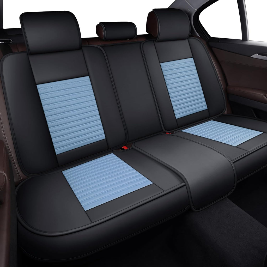 LINGVIDO Car Seat Covers, Breathable and Waterproof Faux Leather Automotive Seat Covers for Cars SUV Truck Sedan,Universal Anti-Slip Seat Cover with Backrest (Full Set, Light Blue & Black)