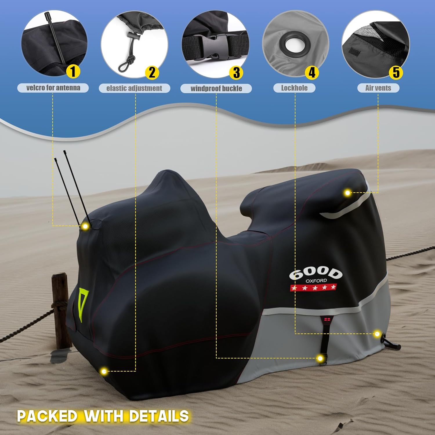 Rosefray Motorcycle Cover with Side+Top Box Heavy Duty 600D Waterproof for Touring Models Harley Davidson Ultra Limited,Road Glide Limited, Gold Wing,Road Master,Indoor & Outdoor Storage Gray