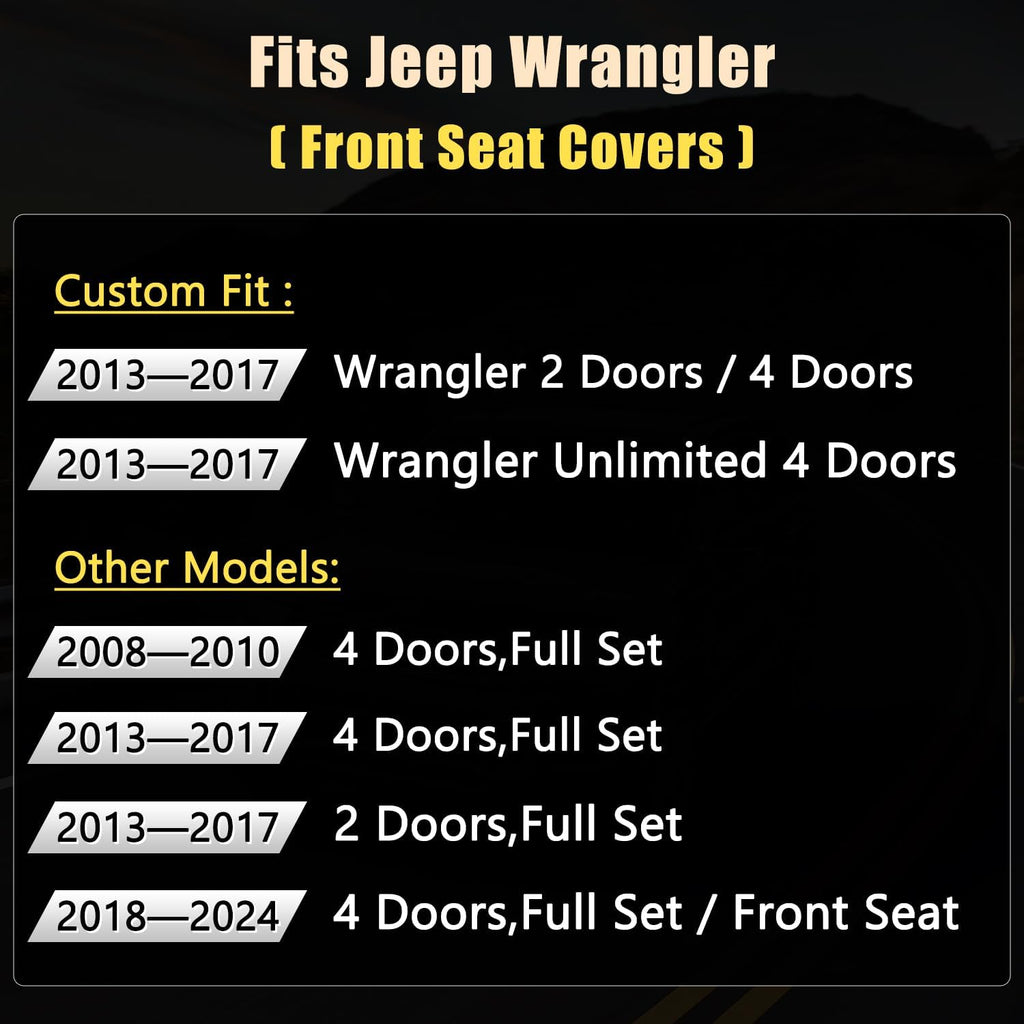 GIANT PANDA Customized Front Car Seat Covers for Jeep Wrangler JK 2/4 Door Sahara Sport Rubicon Unlimited Altitude 2013 2014 2015 2016 2017,Faux Leather - (Black)