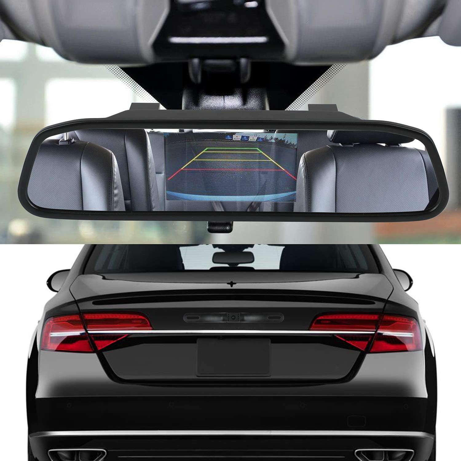 Backup Camera and Monitor Kit, 4.3" Car Vehicle Rearview Mirror Monitor for Car Reverse Camera Waterproof Car Rear View Camera with 9 LED Night Vision (4.3" Backup Camera)