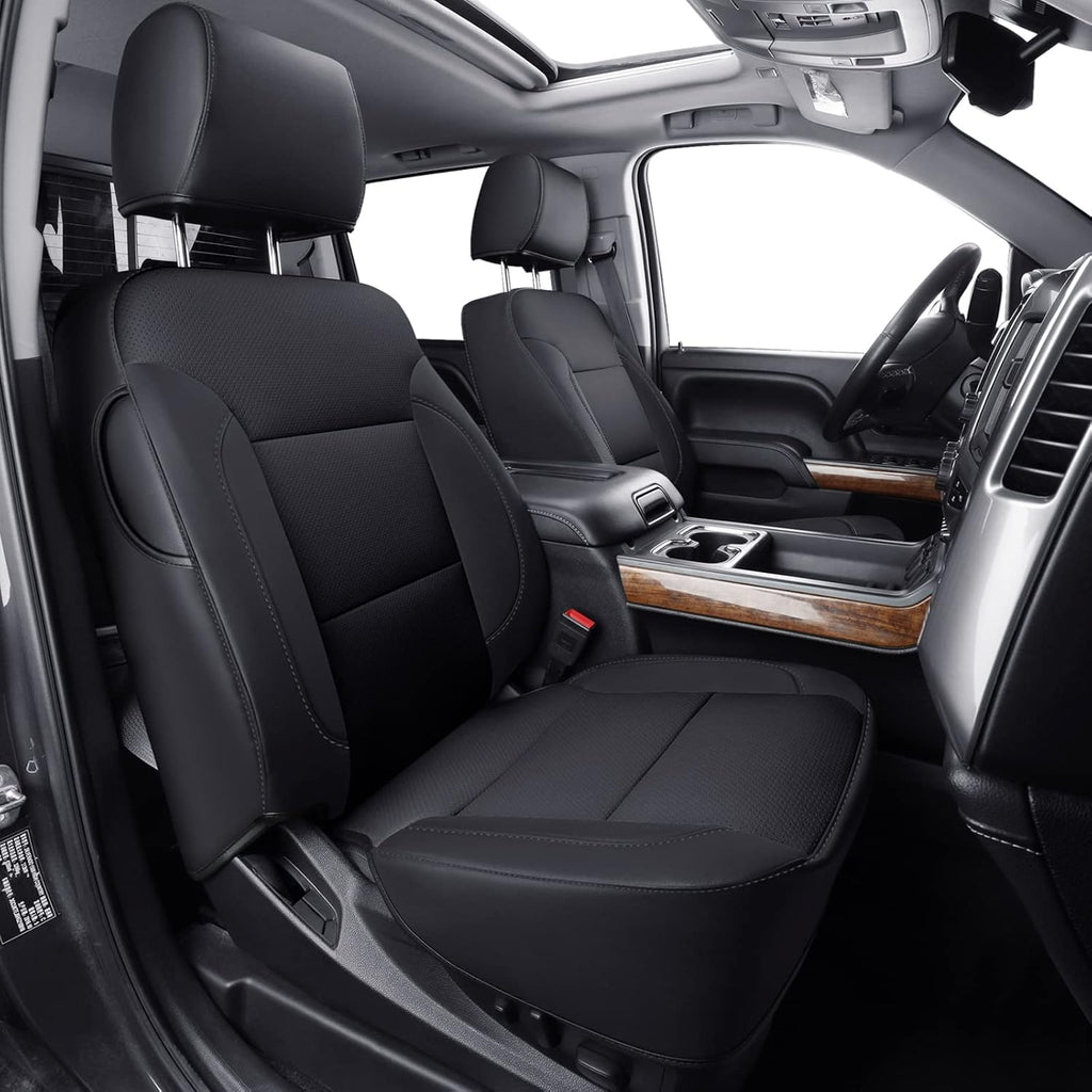 LUCKYMAN CLUB Custom Fit Seat Covers for 2014-2018 Chevy Silverado Sierra 1500, 2015-2019 Silverado Sierra 2500 3500 Crew Cab (Black)