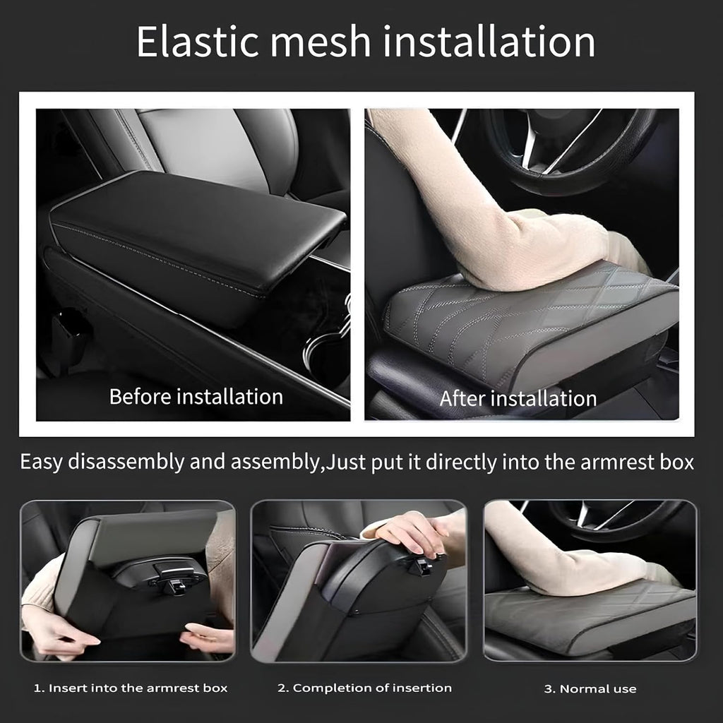 Leather Car Armrest Box Mat - 2023 New Waterproof Car Center Console Cover Mat, Universal Armrest Mat, Leather Car Armrest Cover for SUV/Truck/Vehicle (A-Beige)