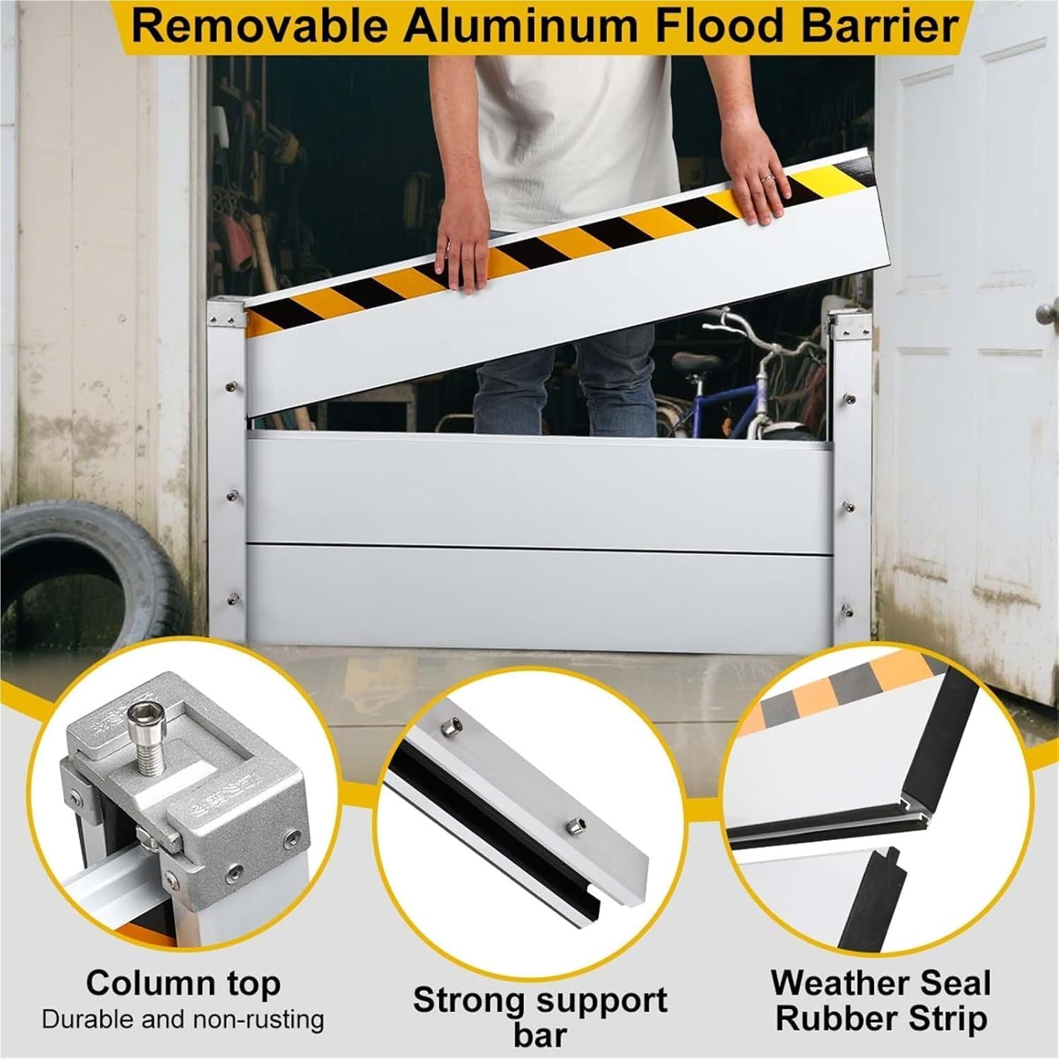 Reusable Heavy Duty Aluminum Flood Barriers for Home Exterior, Flood Protection Barriers Water Barrier Door Quick Detachable Garage Doors Detachable Mobile Rain Water Baffle ( H 23.6 inch L 2FT)