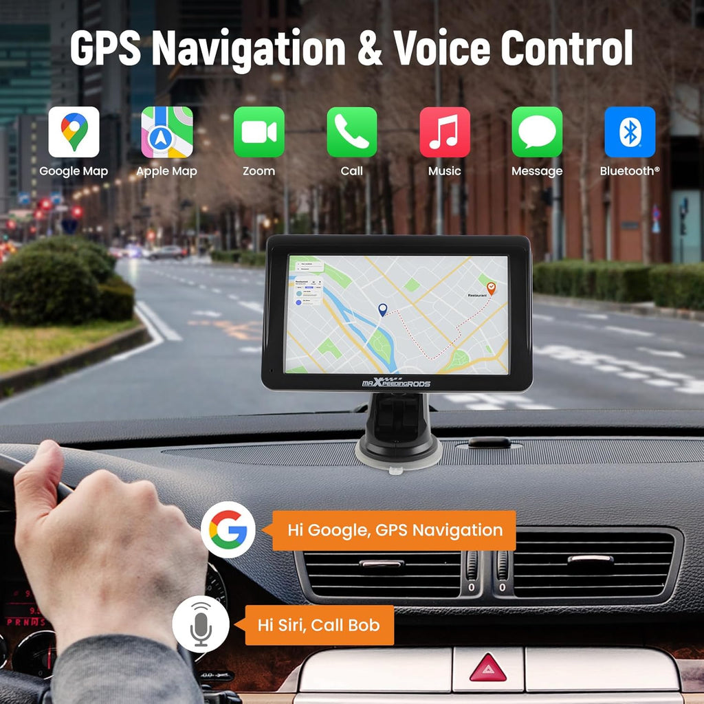 maXpeedingrods 7" Car Stereo with Wireless Apple CarPlay& Android Auto, Audio Receiver, Portable Car Radio with Backup Camera and GPS Navigation, Bluetooth, Mirror Link