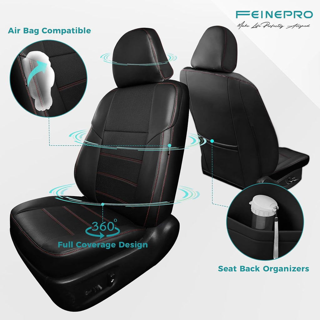for Toyota Camry Seat Covers SE XSE SE Sport 2012 2013 2014 2015 2016 2017 - Custom Fit Car Seat Covers Full Set, Waterproof Breathable Leather Seat Covers for Cars, Black Red Not for Hybrid