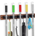 Broom Holder Wall Mount With 5 Slots & 4 Hooks，Rustic Wood Broom & Mop Hanger，Wall Mounted Garden & Garage Tool Storage Organizer Rack for Closet Laundry Room or Kitchen Wall Decor