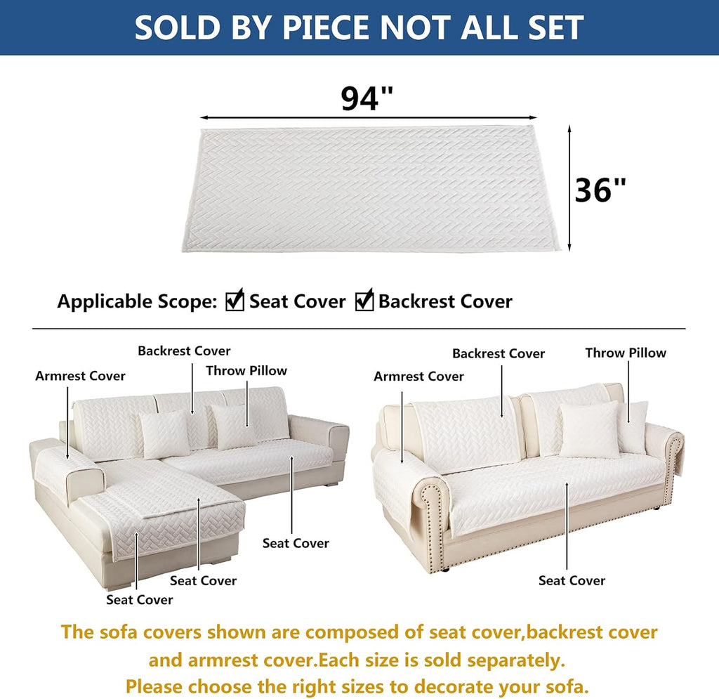 Eismodra Couch Cover,Sectional Couch Covers,Sofa Covers for 3 Cushion Couch,Anti-Slip Sofa Slipcovers for Dogs Cats Kids Loveseat Recliner L Shaped Armrest Backrest,White 36''x94''(Only 1 Piece)