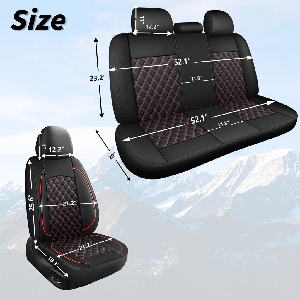 Leather Car Seat Covers,Breathable and Waterproof Napa Leather Automotive Seat Cover,Universal Interior for Cars,Sedans,SUVs,Vans,Trucks(Front Seat,Black+Red,N3)