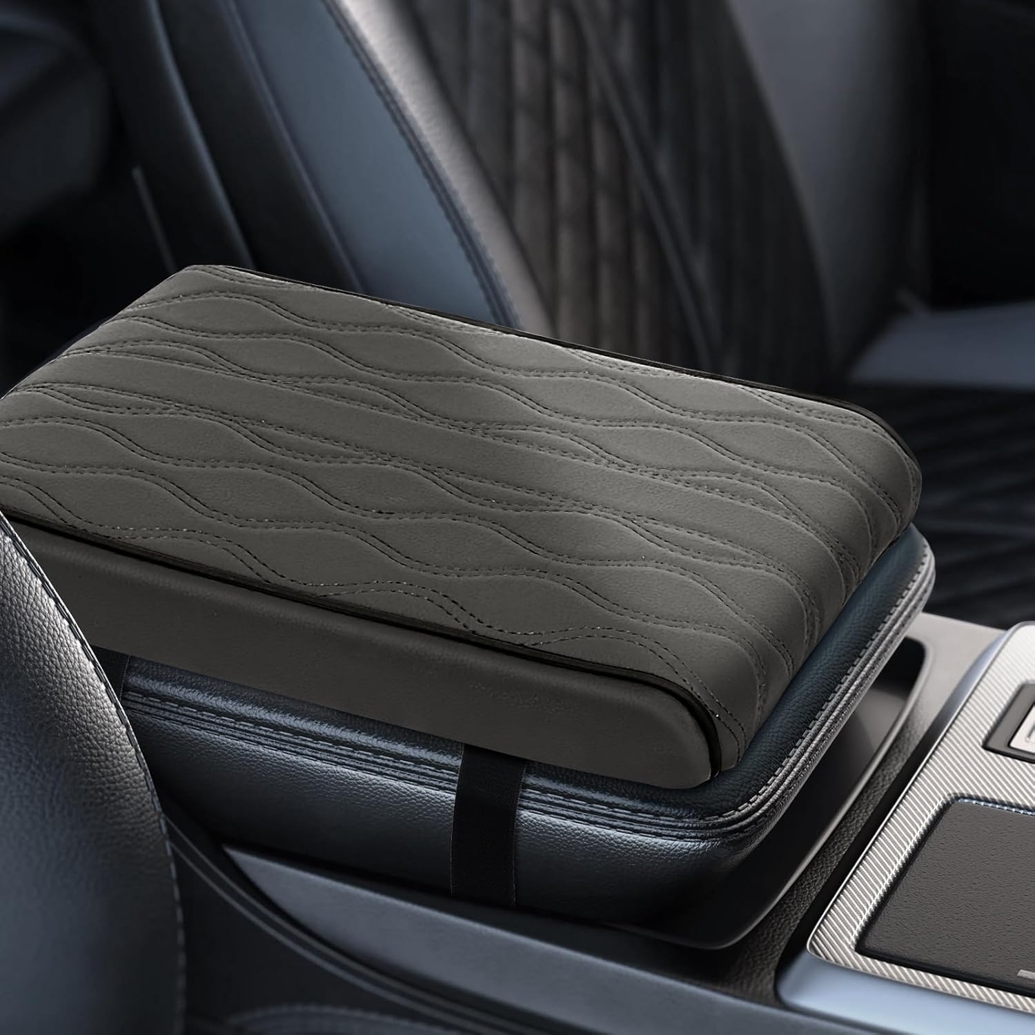 Memory Foam Car Armrest Cushion - Premium Leather Armrest Cover for Car, Comfortable Protection, Universal Fit Center Console Cover for Car, SUV, Sedan, Easy Installation (Gray)