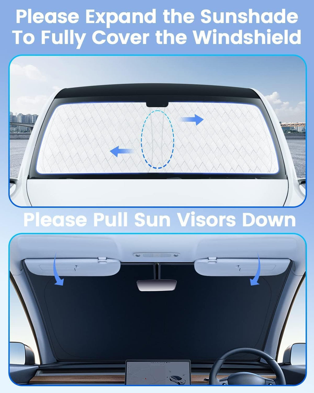 KUST Windshield Sun Shade Custom Fit for Hyundai Palisade 2020 2021 2022 2023 2024 2025 Sun Shade Front Windshield Sun Visor Foldable Thicker 5-Layer Block Heat and Sun UV Rays