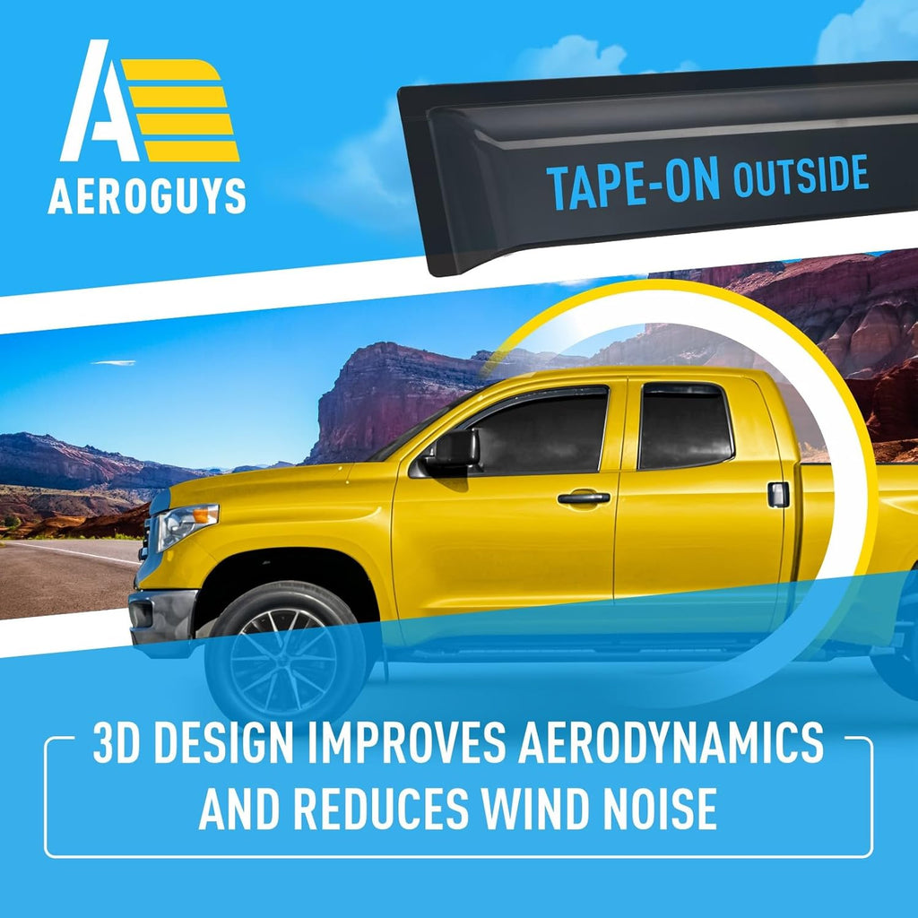 Extra Durable Window Deflectors Tape-On Window Visors Rain Guards Fit for Toyota Tundra 2007-2021 Double Cab, Sun Visors, Wind Vent for Shades, Exterior Car Accessories - 4pcs. AG0293