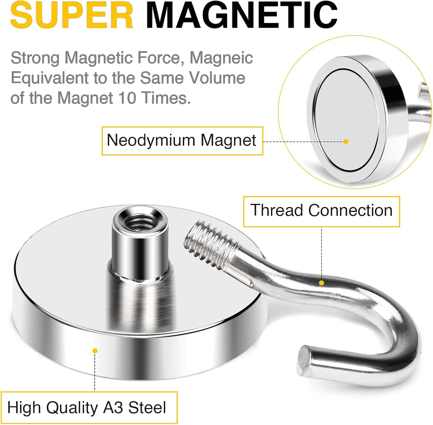 DIYMAG Magnetic Hooks, 118 LB Heavy Duty Strong Magnet with Hook, Rare Earth Neodymium Magnets for Hanging, Magnetics Hanger for Curtain, Home, Kitchen, Workplace, 20 Packs