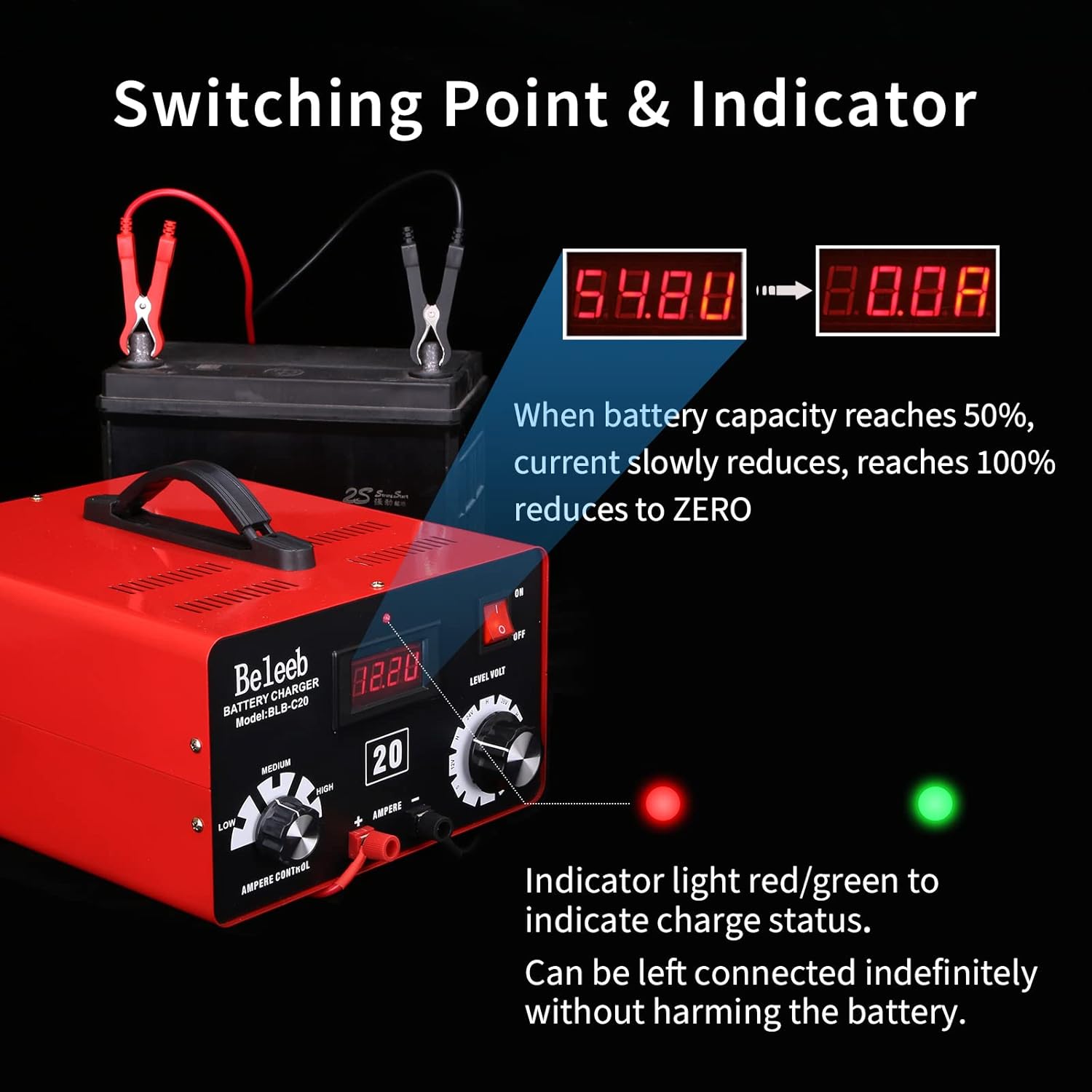 C20 Adjustable Battery Charger 12V 24V 36V 48V, 12A Pulses of High-Voltage Battery Desulfator Maintainer with Smart Chip for Lead-Acid LiFePO4 Lithium Batteries BLB-C20