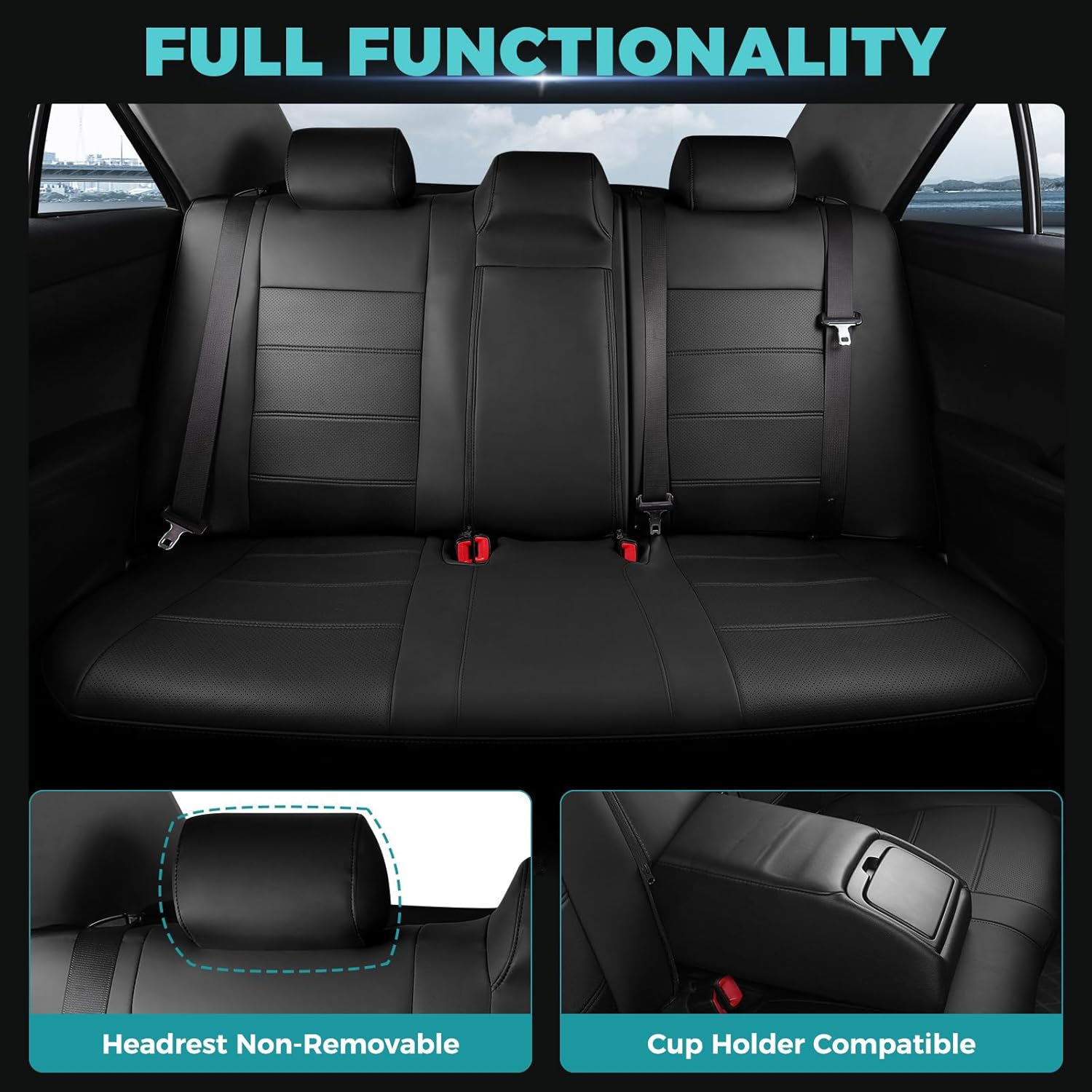 for Toyota Camry Seat Covers SE XSE SE Sport 2012 2013 2014 2015 2016 2017 - Custom Fit Car Seat Covers Full Set, Waterproof Breathable Leather Seat Covers for Cars, Black Not for Hybrid