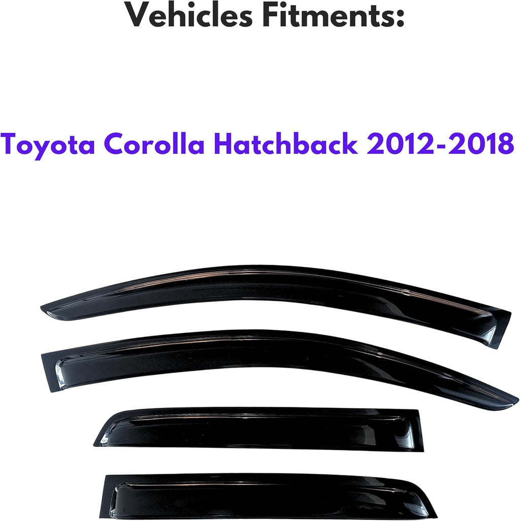 KPY Window Visor Compatible with Toyota Corolla Hatchback 2012-2018, 4PC Rain Guard Side Window Vent Deflectors Tape-On Style, 2012 2013 2014 2015 2016 2017 2018