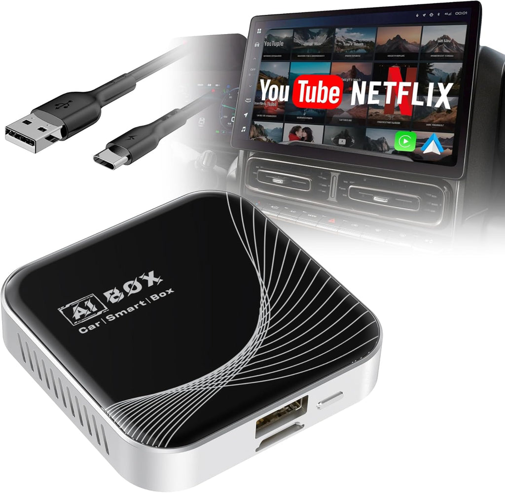3-in-1 Wireless CarPlay Adapter & Android Auto Wireless Adapter, Plug & Play, Easy Setup, Supports Netflix, YouTube, TF Card, and More for Cars with OEM Wired CarPlay/Android Auto