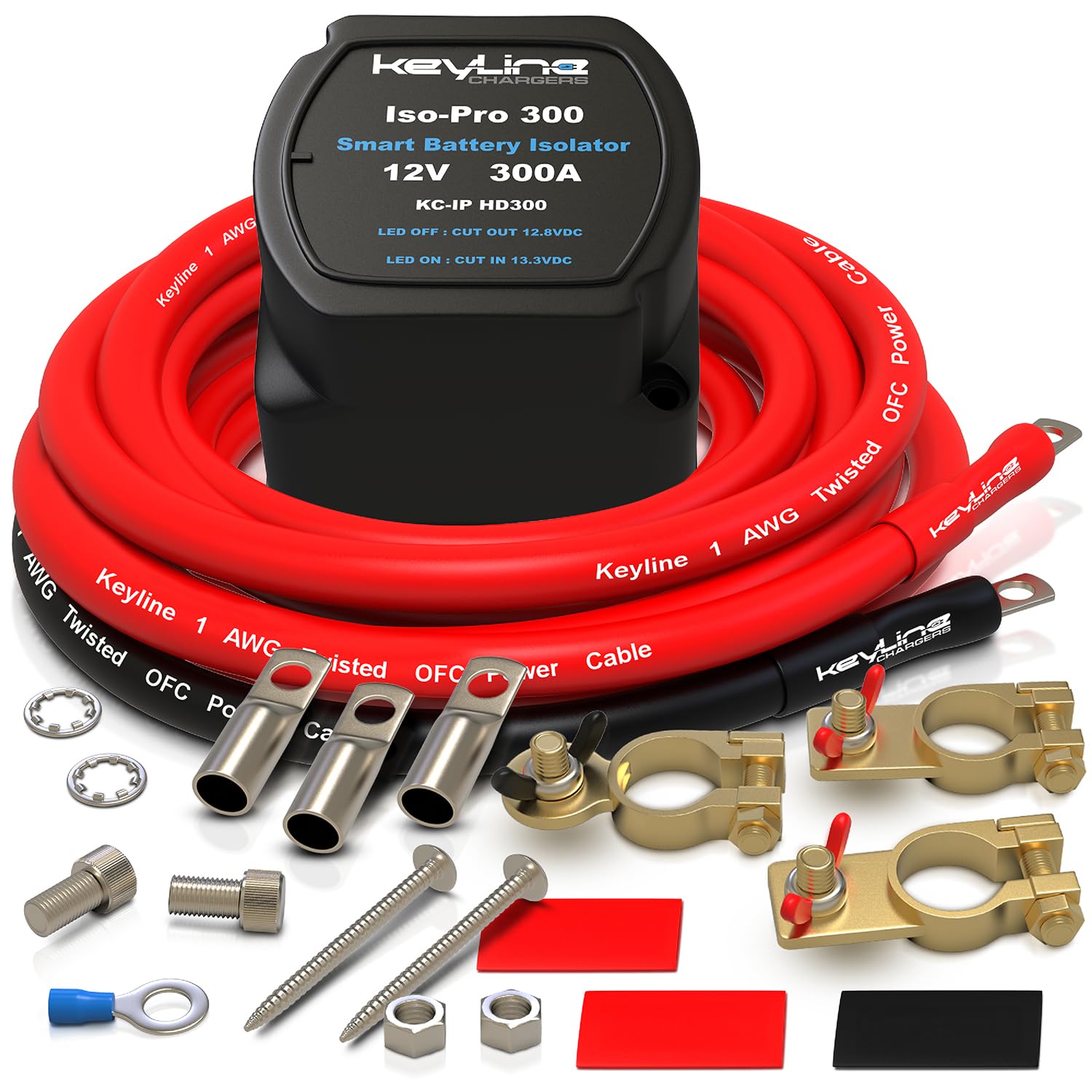 Dual Battery Isolator Kit Heavy Duty 300 AMP 1000 AMP Peak Voltage Sensitive Relay VSR for 12 Volt Systems - Works with All Batteries Types Including Lithium and LiFePO4