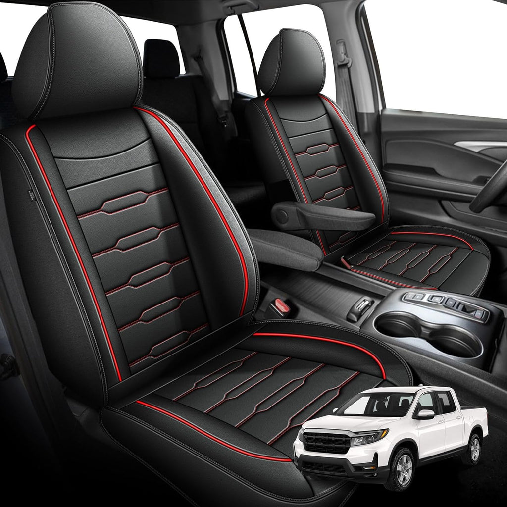 Seat Covers Fit for Honda Ridgeline 2006-2024 2025: Crew Cab 5 Seats Car Seat Covers Faux Leather Truck Pickup Seat Cushion Protector - Front Seats with Armrests(Full Set, Redline)