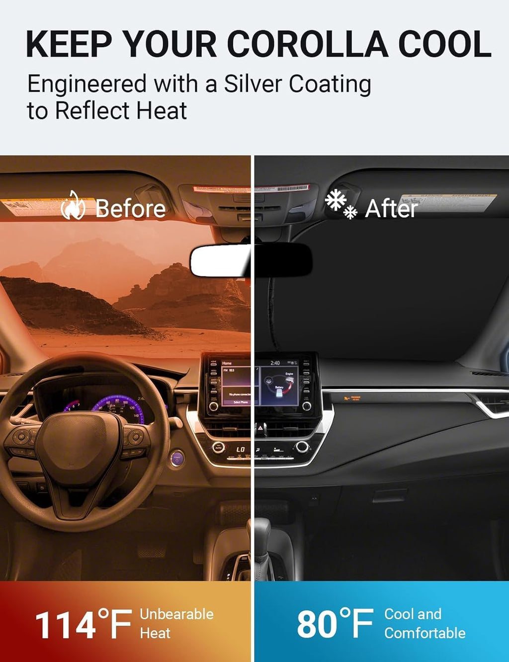 Proadsy for Toyota Corolla 2019-2024 2025 Windshield Sun Shade 4-Layer Foldable Front Sunshade Protector Sun Visor Blocks UV Rays Keep Car Cooler