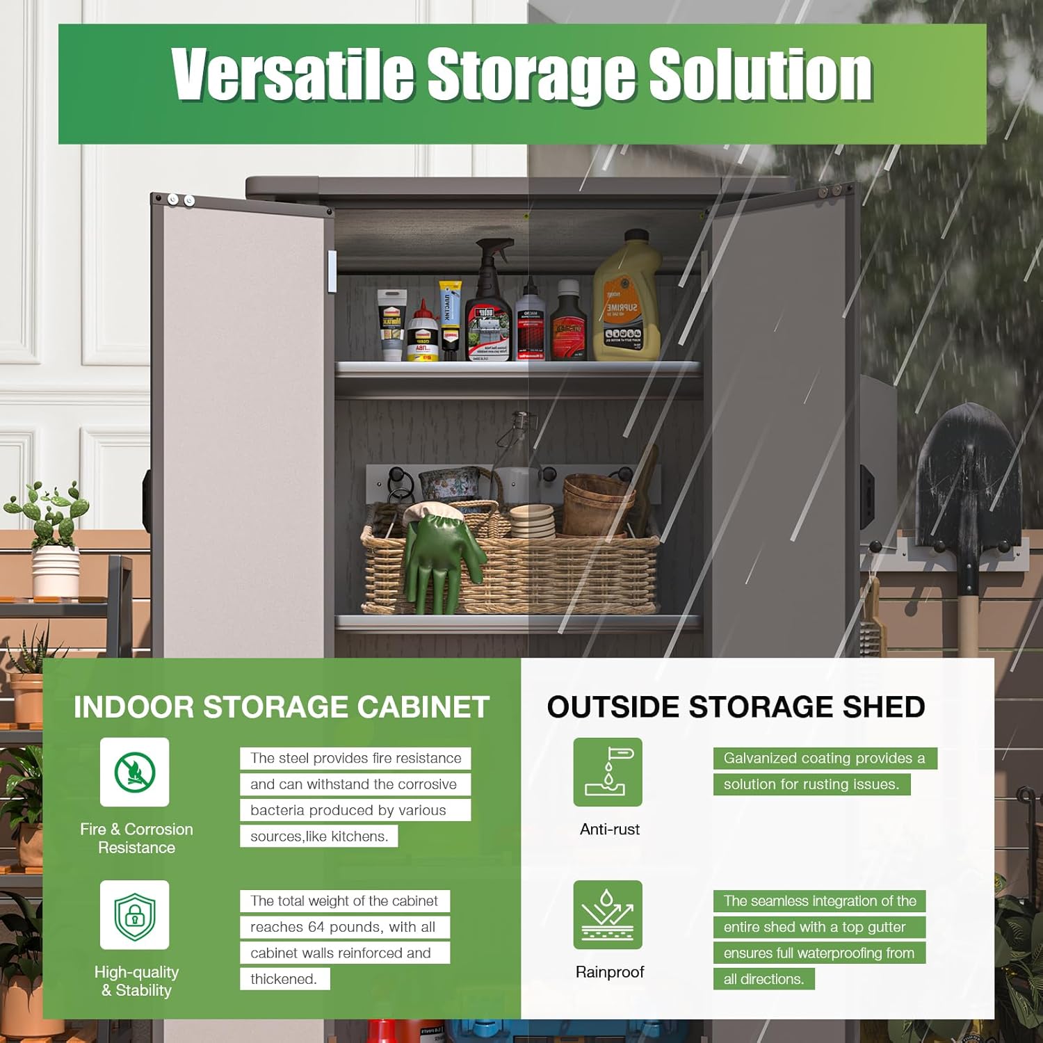 AECOJOY Resin Outdoor Storage Cabinet Waterproof with Adjustable Shelves, Vertical Tall Plastic Storage Shed with Reinforced Floor, All Weather Sheds & Outdoor Storage Clearance with Base for Outside