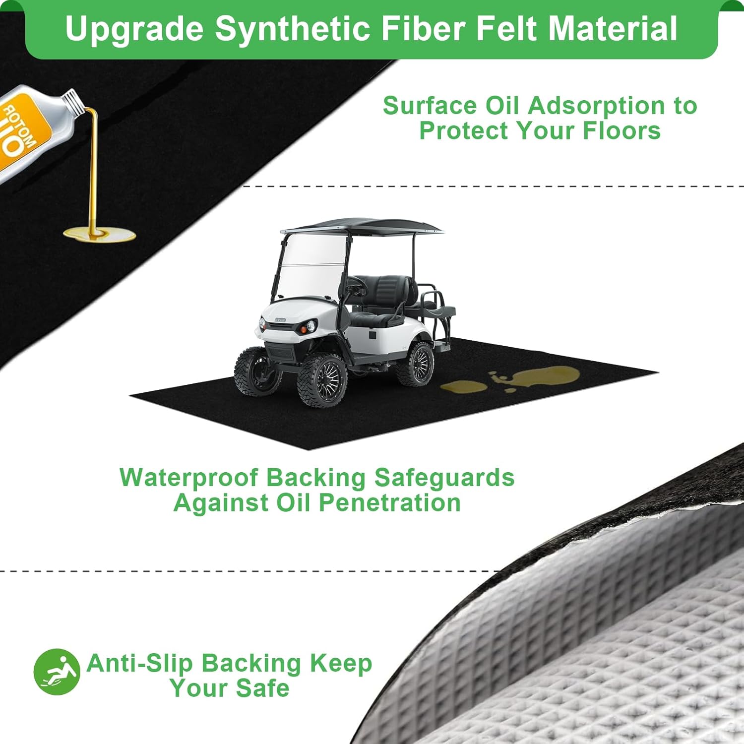 Golf Cart Parking Mat 9.84 ft. x 4.92 ft, 3.0MM Thickened Oil Absorbent Universal Garage Repair Floor Mat for EZGO, Club Car, Yamaha, Motorcycles, Mower, ATV, UTV - Anti Slip Mechanic Pad Cut to Size