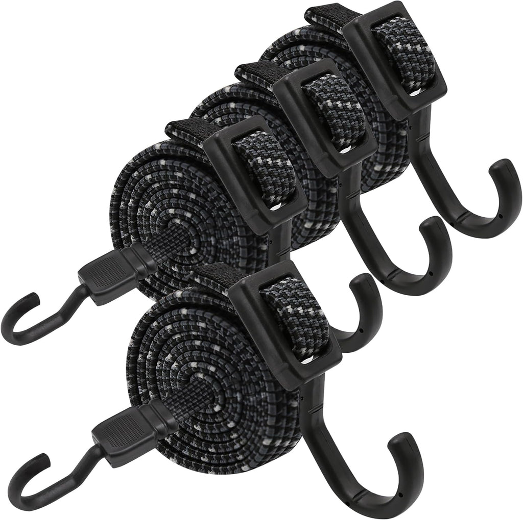 Bungee Cords with Hooks Heavy Duty, Flat Adjustable Bungee Cords with Hooks 40 Inch, Reflective Rubber Black Bungee Straps with Buckle Hooks for Outdoor, Camping, Tarps, Bike Racks, Tents, Black