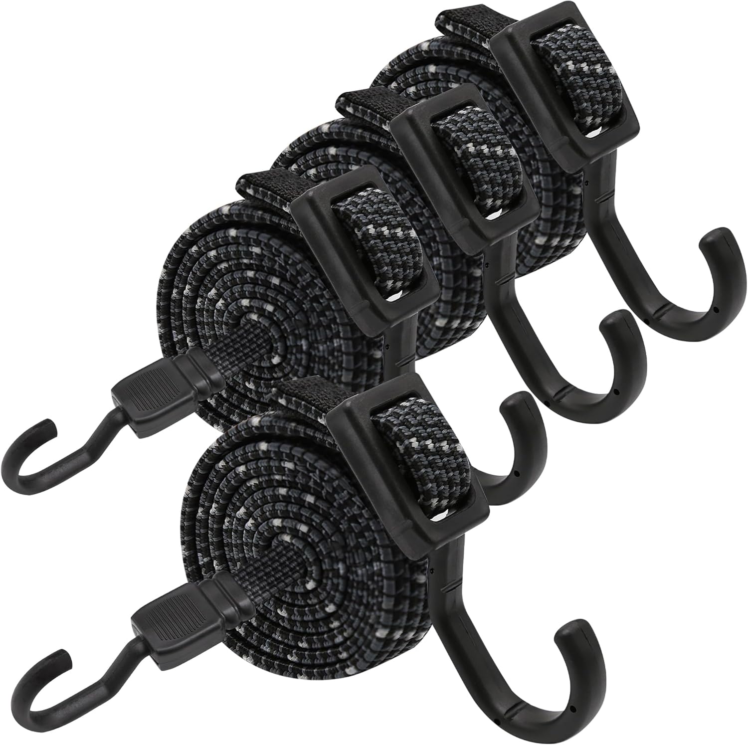 Bungee Cords with Hooks Heavy Duty, Flat Adjustable Bungee Cords with Hooks 40 Inch, Reflective Rubber Black Bungee Straps with Buckle Hooks for Outdoor, Camping, Tarps, Bike Racks, Tents, Black