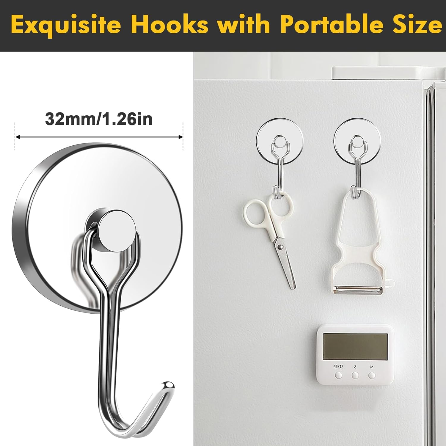 MIKEDE Strong Magnetic Hooks, 110LB Swivel Magnetic Hooks Cruise, Neodymium Magnet Hooks Heavy Duty for Hanging, Grill, Cruise Cabins, Refrigerator, Grill, Kitchen, Locker - Pack of 12