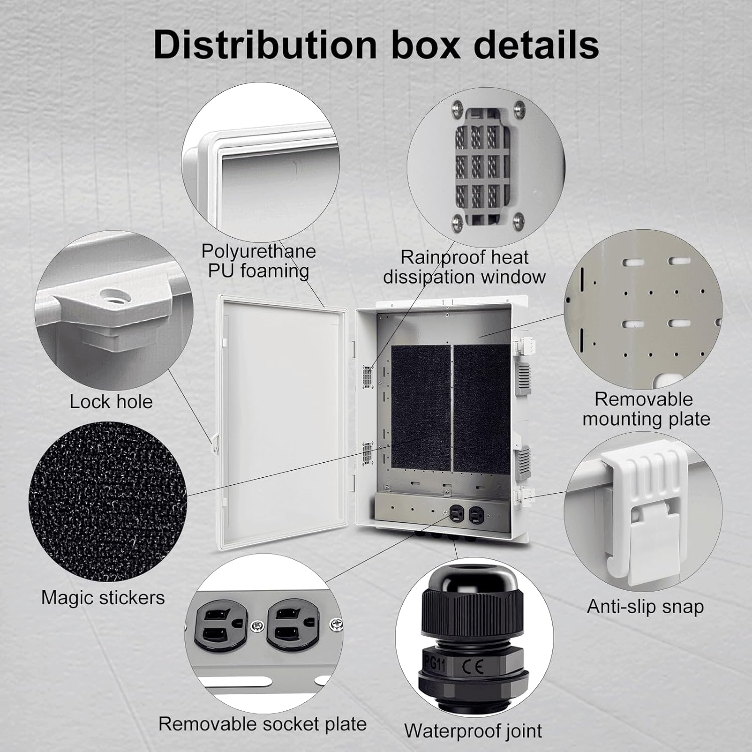 Outdoor Electrical Junction Box with High Power Outlet, ABS Water Resistant Enclosure with Internal Mounting Panel & Hinged Cover. (18.1" H* 12.6" L* 4.3" W & Outlet)