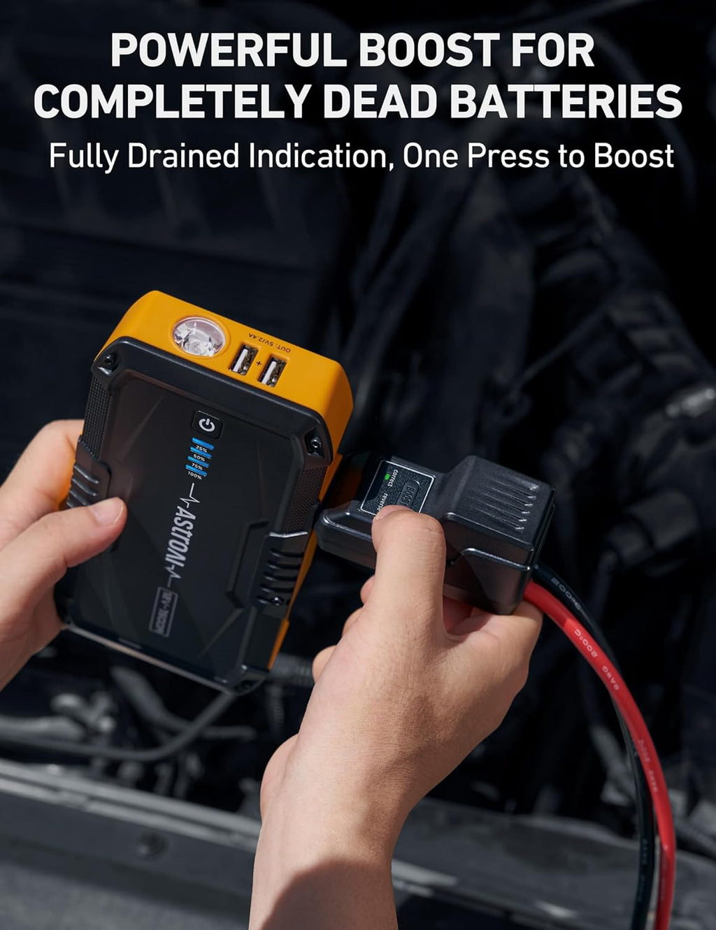 AstroAI S8 Car Battery Jump Starter, 1500A Peak Car Jumper Starter Battery Pack for Up to 6.0L Gas & 3.0L Diesel Engines, 12V Portable Jump Box with 3 Modes Flashlight and Jumper Cable(Yellow)