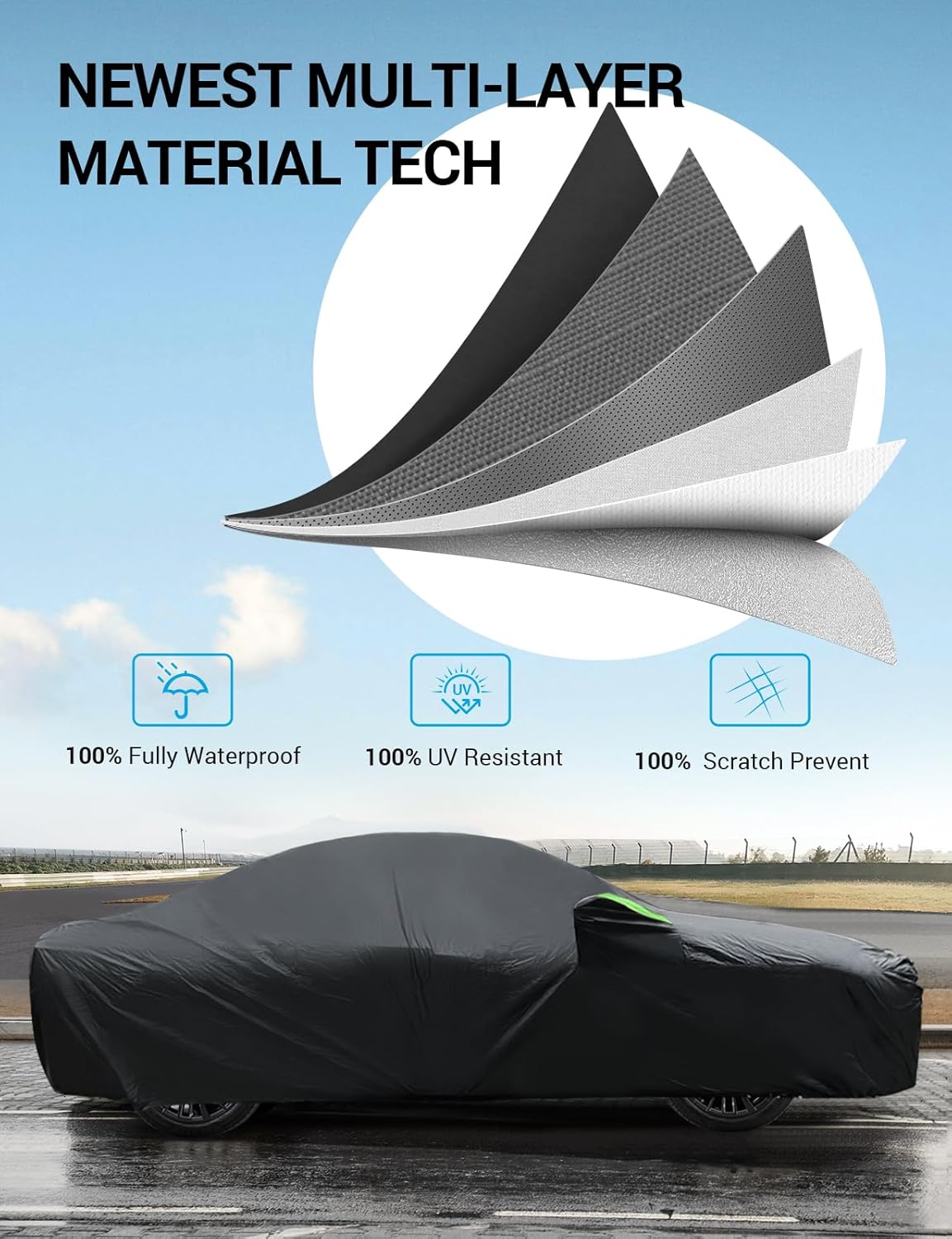 Proadsy 2025 Upgrade Car Cover for 2009-2024 2025 Kia Forte, Waterproof All Weather for Automobiles, Windproof Snowproof Rain Hail Sun UV Protection Full Outdoor Indoor Exterior Car Covers, Black