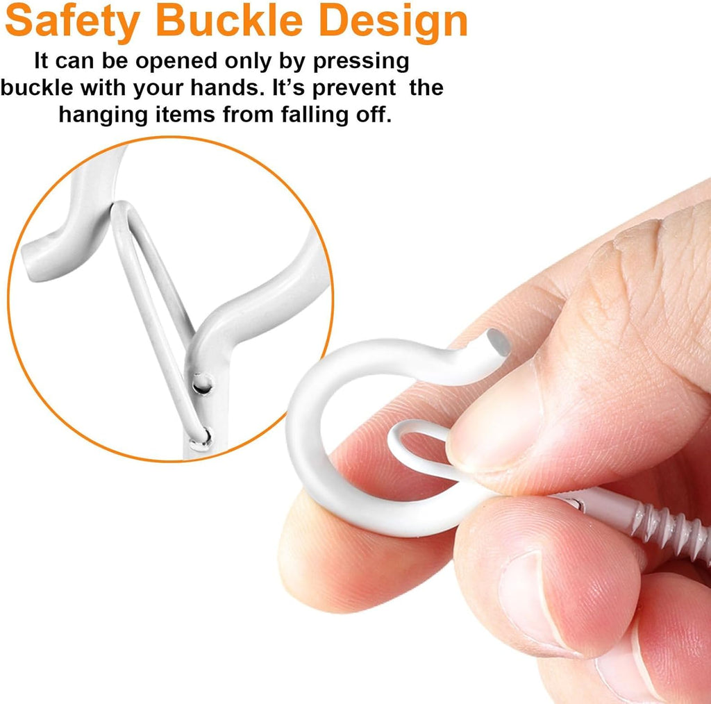 48 PCS Q-Hanger Hooks, Screw Hooks for Outdoor String Lights, Safety Buckle Design Cup Eye Hook for Hanging Christmas Lights, Plants, Mounted on Wall Ceiling, Include 1 Wing Nut Driver, White