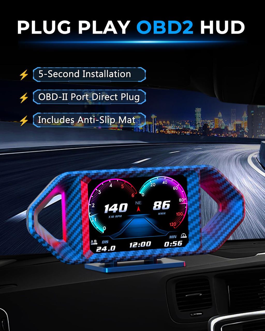 OBD2 HUD Head Up Display, Digital Speedometer Gauge for Car Truck SUV, Real-Time Speed/RPM/Fuel Economy Monitor, Plug & Play OBDII GPS HUD with RGB Light
