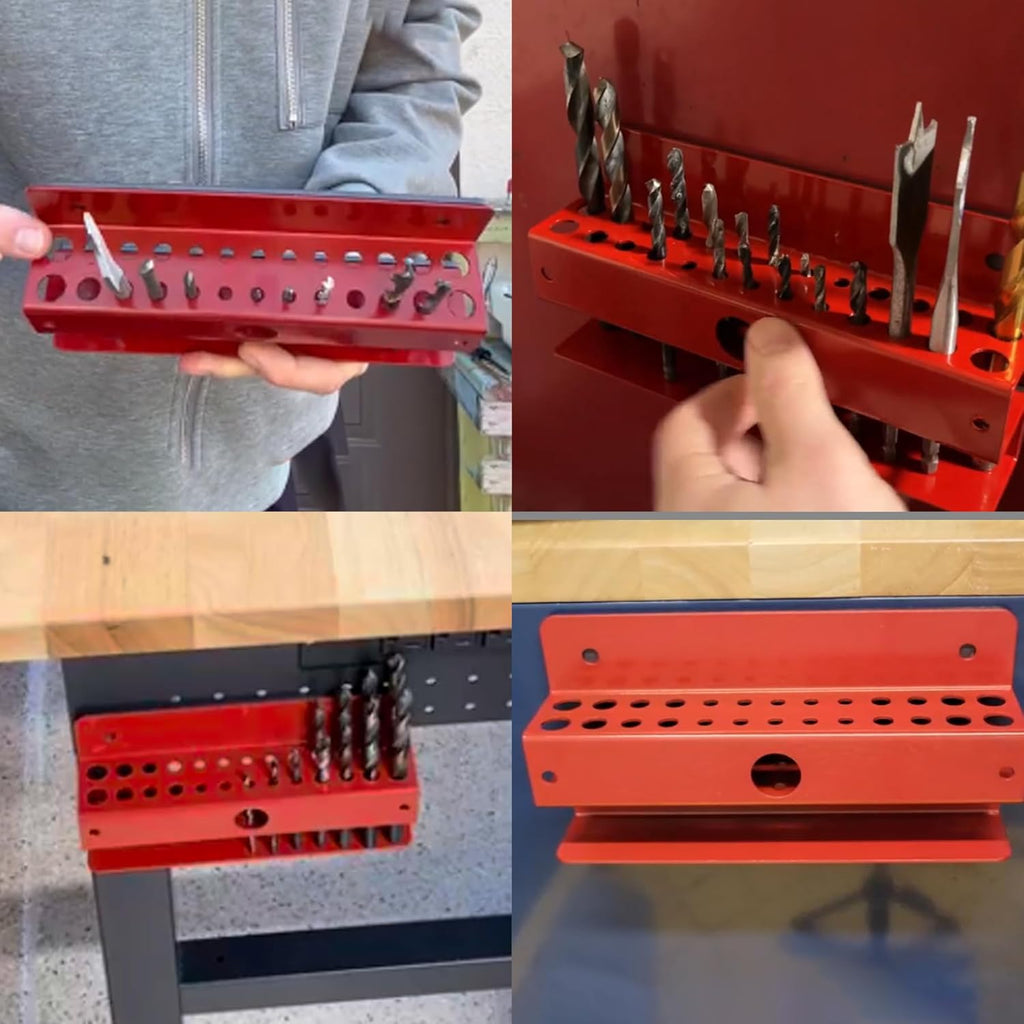 MUTUACTOR Drill Bit Organizer Heavy Duty,Quick Access Magnetic Mount Drill Bit Holder,Anti-scratch Magnetic Tool Holder for Long Phillips Head Drill Bits Impact Bits Storage,Red,26 Holes