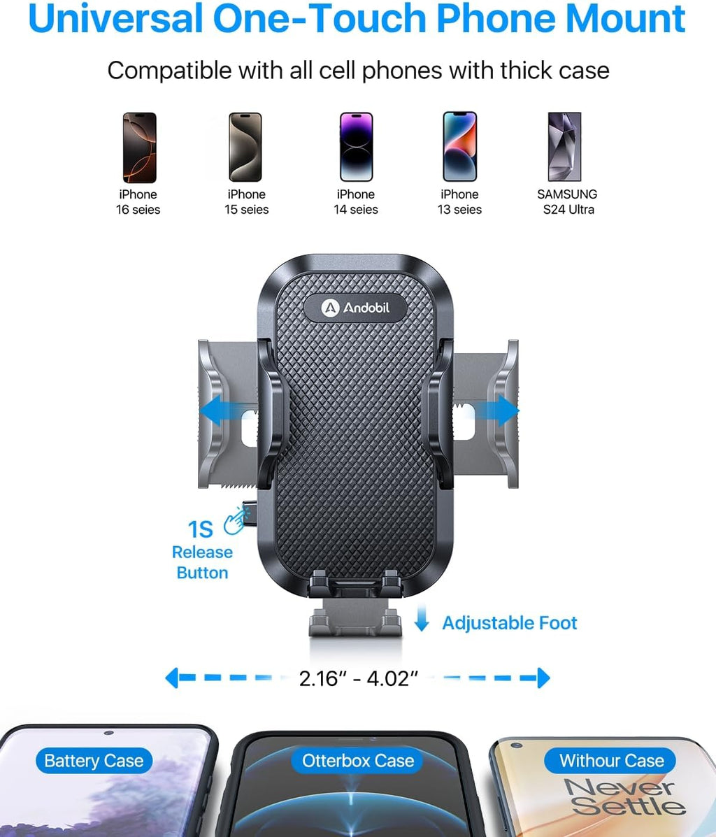 andobil Military-Grade Cup Phone Holder for Car/Truck, [2025 Enhanced] 13" 360° Adjustable Gooseneck w/Anti-Shake Car Mount, Universal Car Phone Holder for iPhone/Samsung/Pixel All 4.0-7.0" Devices