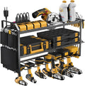 Power Tool Organizer with Charging Station: 7 Cordless Drills Holder Wall Mount Power Tool Shelf Storage Systems with 4 Outlet Power Strip, Electric Tool Storage Rack for Garage Organization/Workshop