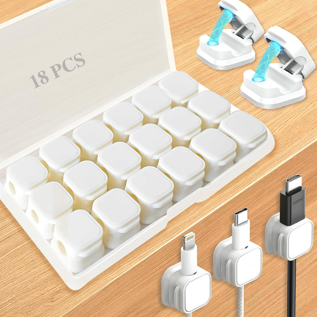 18 Pack Cord Organizer Holder,Magnetic Cable Clips Management,Easy Strong Adhesive Phone USB Charger Cord,Hide Or Organize Desk Cable for Kitchen,Office,Car,Nightstand（White）