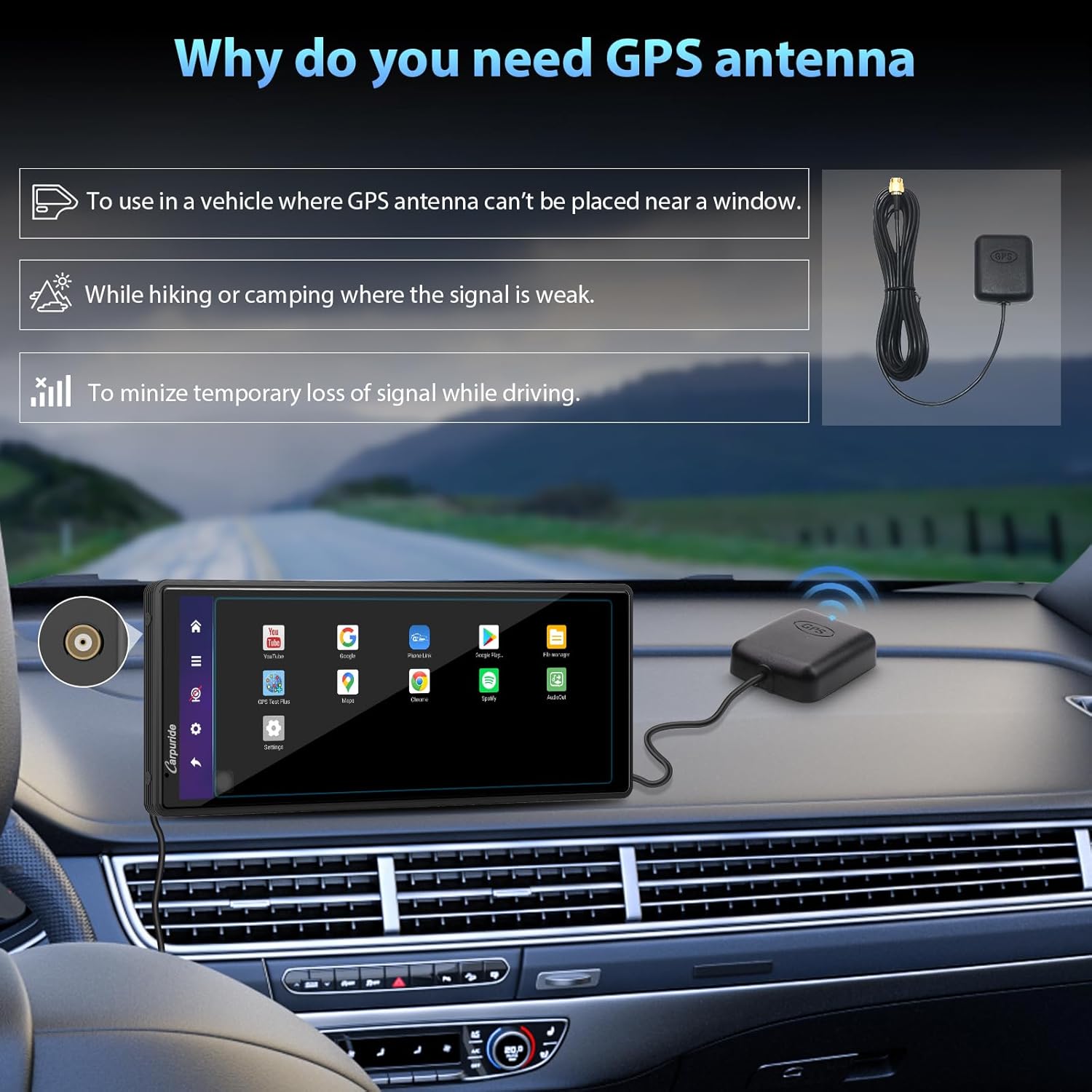 CARPURIDE Wireless CarPlay & Android Auto 4+64GB 8-Core, Online & Offline GPS Navigation 10.26 inch Car Play Screen, G00GLE Play, Mirror Link, Bluetooth, GPS-Antenne, Backup Cam