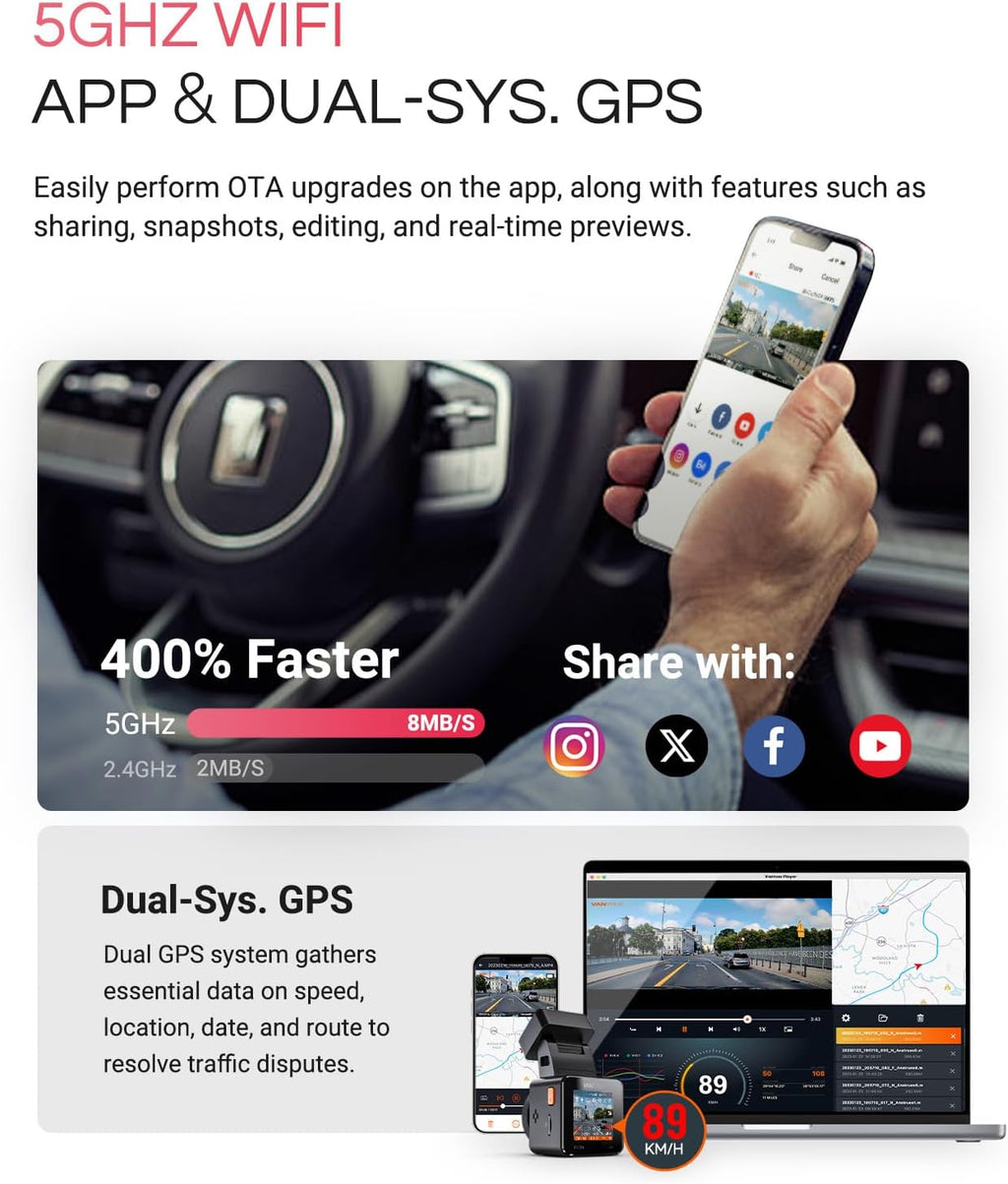 Vantrue E1 Pro 4K Mini Dash Cam Front, STARVIS 2 PlatePix HDR Night Vision Car Camera, Built-in 5G WiFi GPS, 1.54'' IPS Screen, LTE Support, Voice Control, 24/7 Buffered Parking Mode, Support 1TB Max