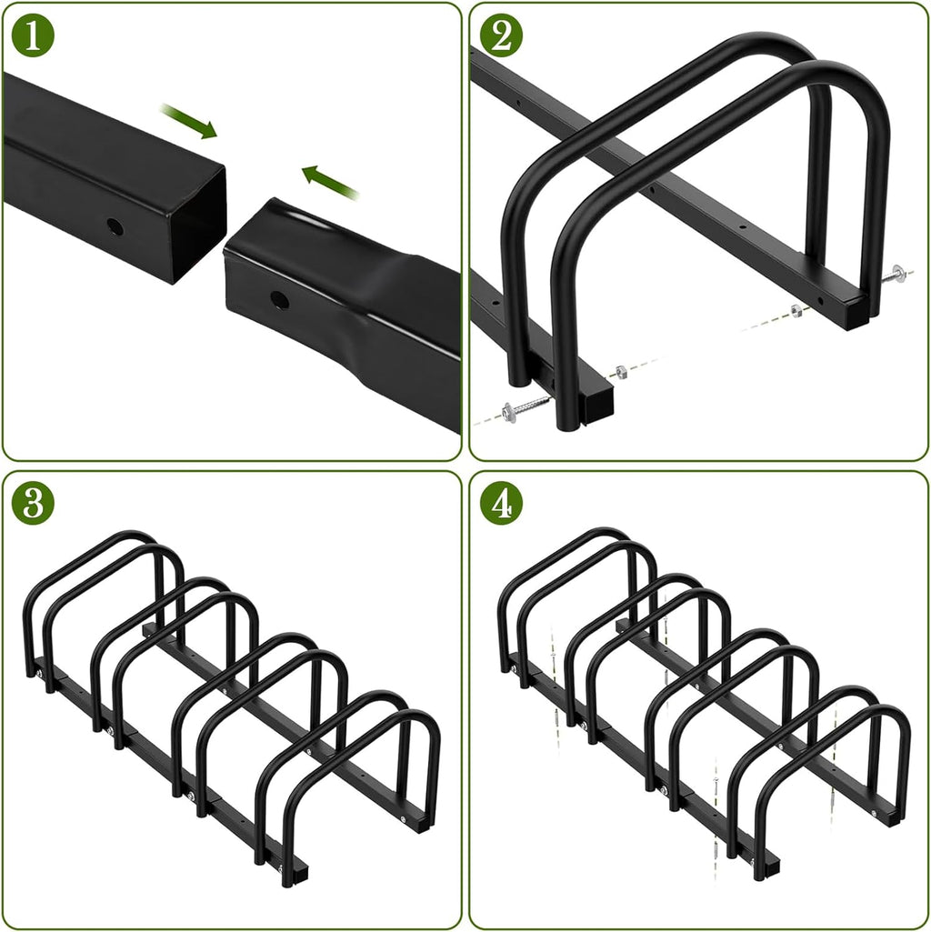 iCool Bikes Floor Bike Stand for 4 Bike, Bike Parking Rack Garage Bike Storage Indoor/Outdoor Stand, Max. Tire Width 2.15"