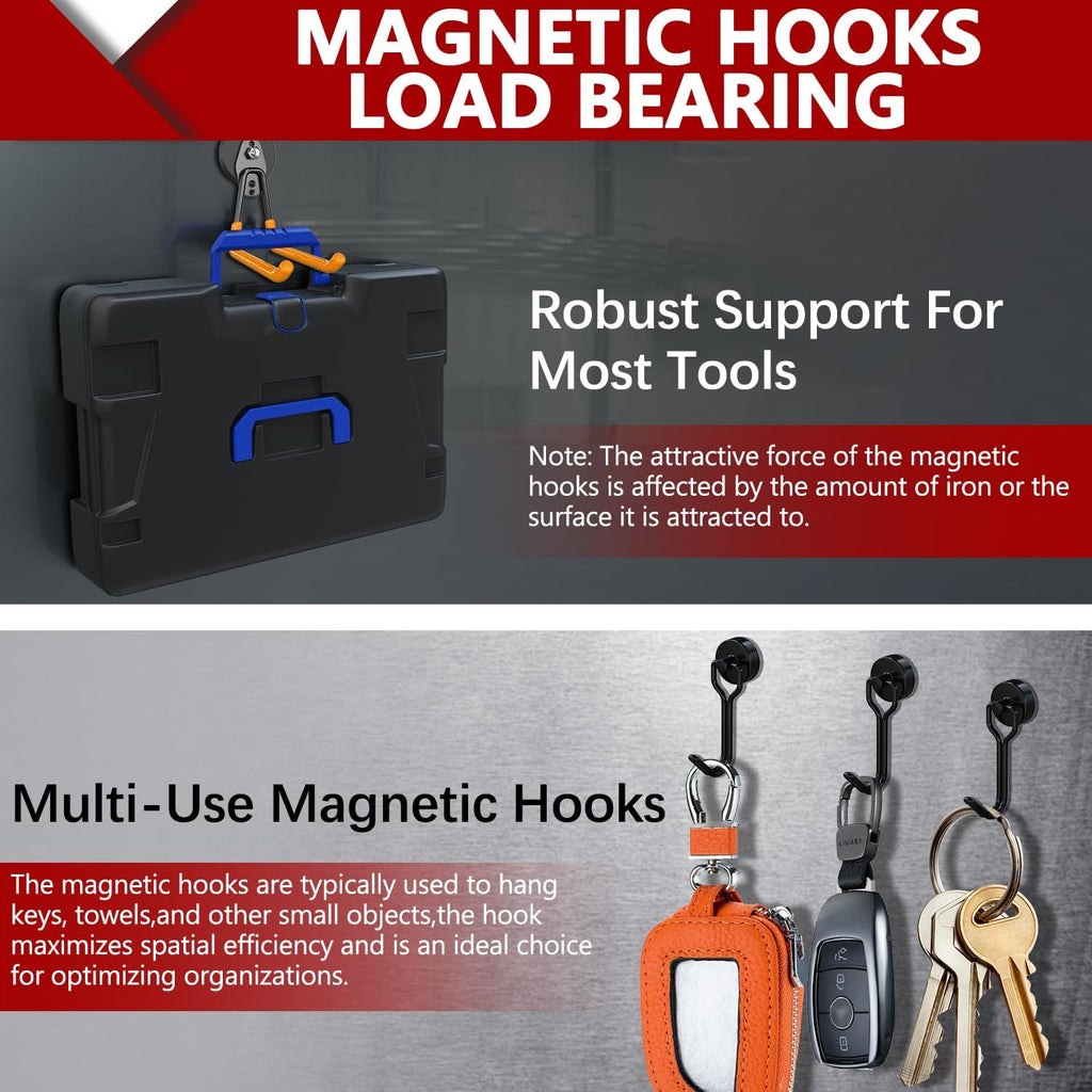 3-H Heavy Duty Magnet Garage Hooks 2 Pack, Extra Large Strong Magnetic Hooks for Hanging Cordless Power Drill, Utility Magnetic Tool Holder for Metal Cabinet, Steel Pegboard, Toolbox, Garage(Orange)