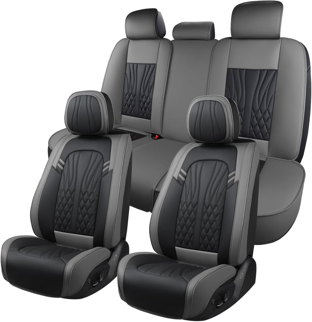 Leather Car Seat Covers,Car Seat Protector Waterproof,Seat Covers Full Set, Car Seat Protectors 5 Seats,Automotive Seat Covers Fit Most Cars Grey&Black